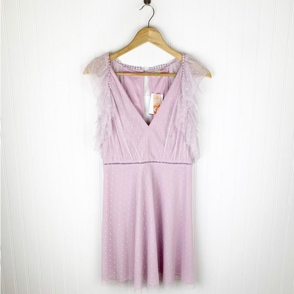 Gianni Bini Lilac V-neck tulle Polka Dot Dress - Picture 1 of 6